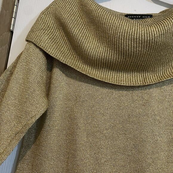August Silk Knits Sweater Womens Small Shimmer Gold - Picture 2 of 10